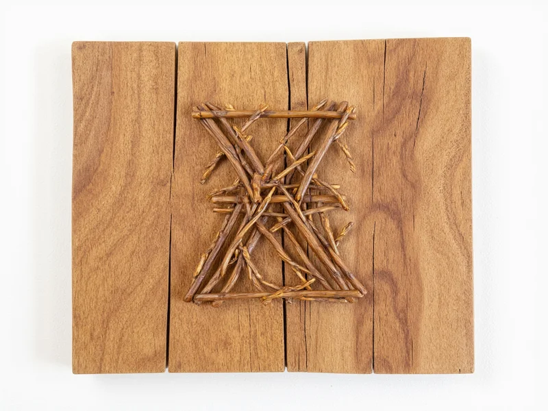 Geometric twig wall hanging on recycled wood base