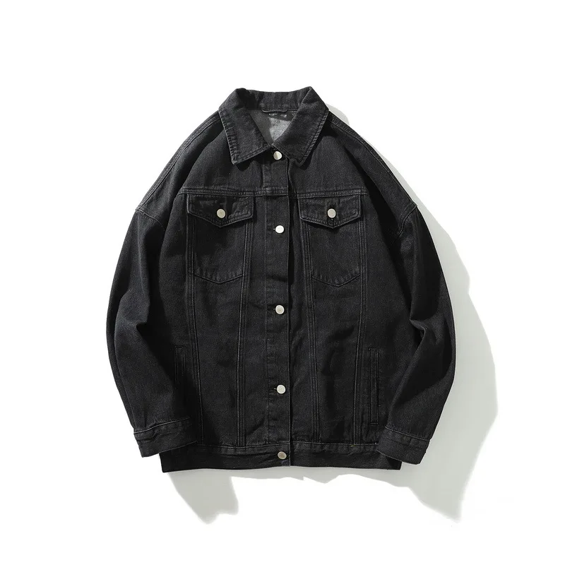 Unisex Black Washed Customized Denim Biker Ripped Jean Jacket