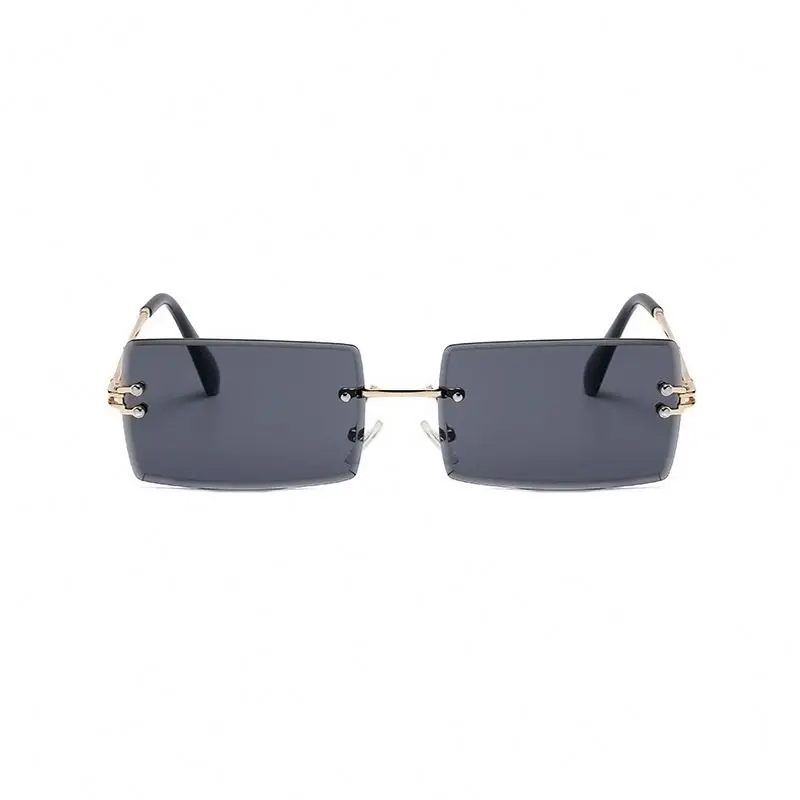 

New Arrival Vintage Custom Logo Rimless Square Small Rectangle Branded Sunglasses 2021 Men Luxury