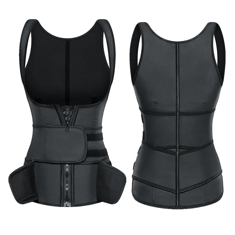 

2021 New Arrival Double Belt Latex Waist Trainer Reinforcement Sweat-Breaking Corset Waistband Support Chest Vest Sheaper, Black