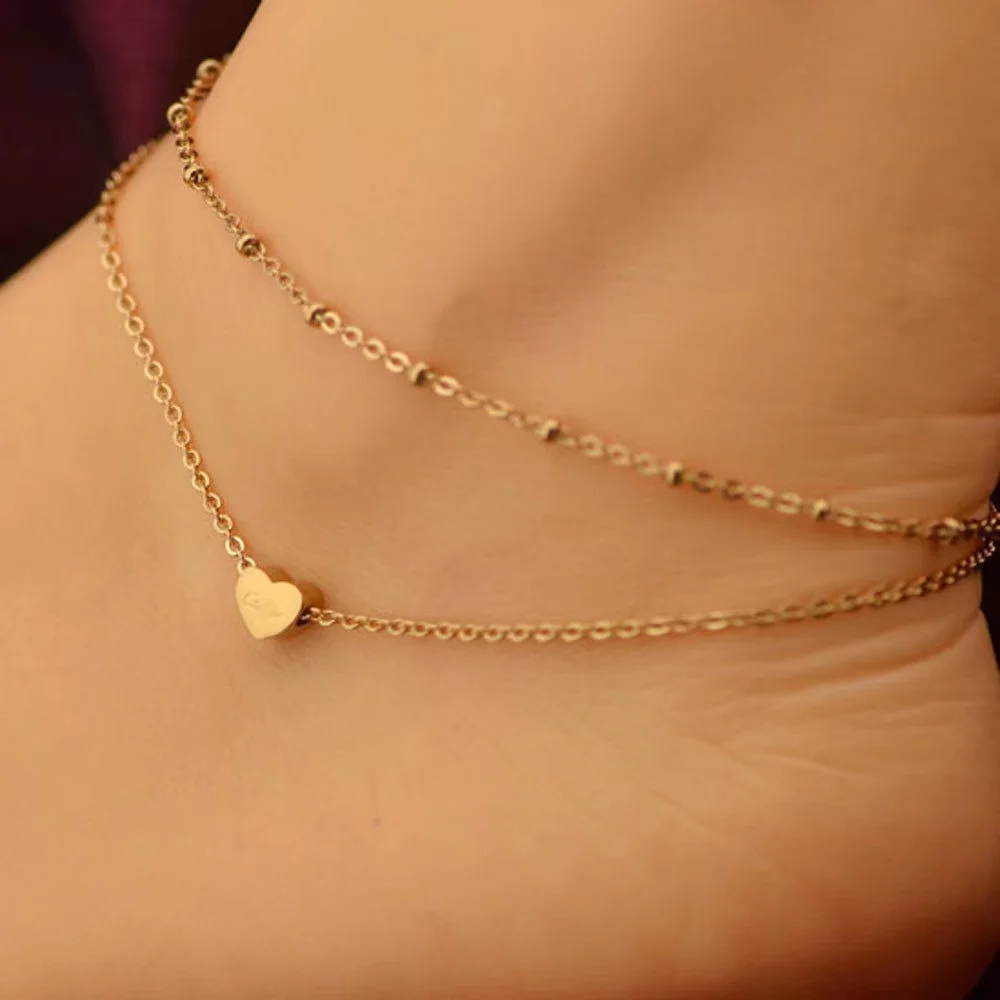 

2021 anklets chainPopular quality fashion women's foot jewelry heart beach ankel braceletlove ankle chain, Gold