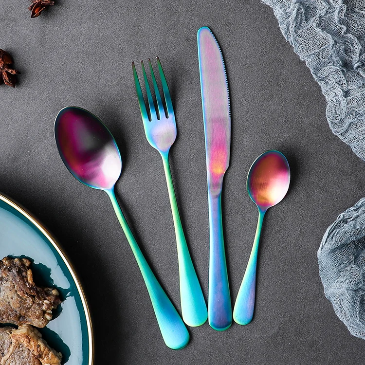 

24pcs Tableware Multicolor Flatware Set Stainless Steel Rainbow Cutlery With Colorful Plated
