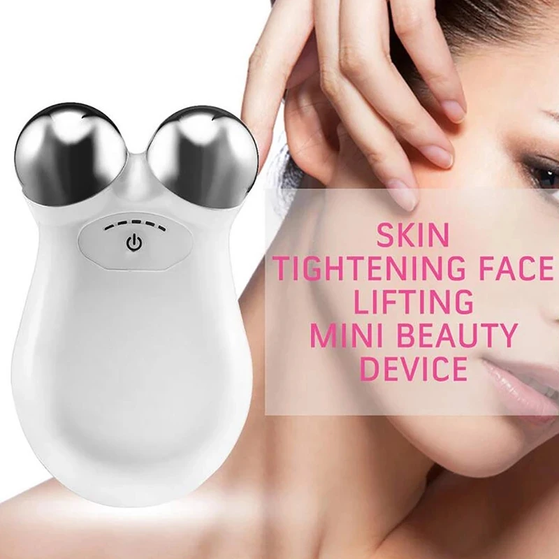 

Facial Lifting Home EMS Microcurrent Skin Tightening Wrinkle Face Massager Lift Roller Facial Toning Device, White/pink