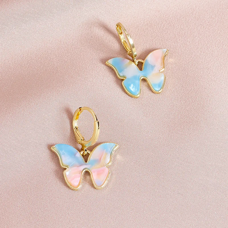 

Latest Sweet Lovely Colorful Butterfly Acrylic Earrings For Girls Fashion Creative Gold Plated Acrylic Butterfly Stud Earrings