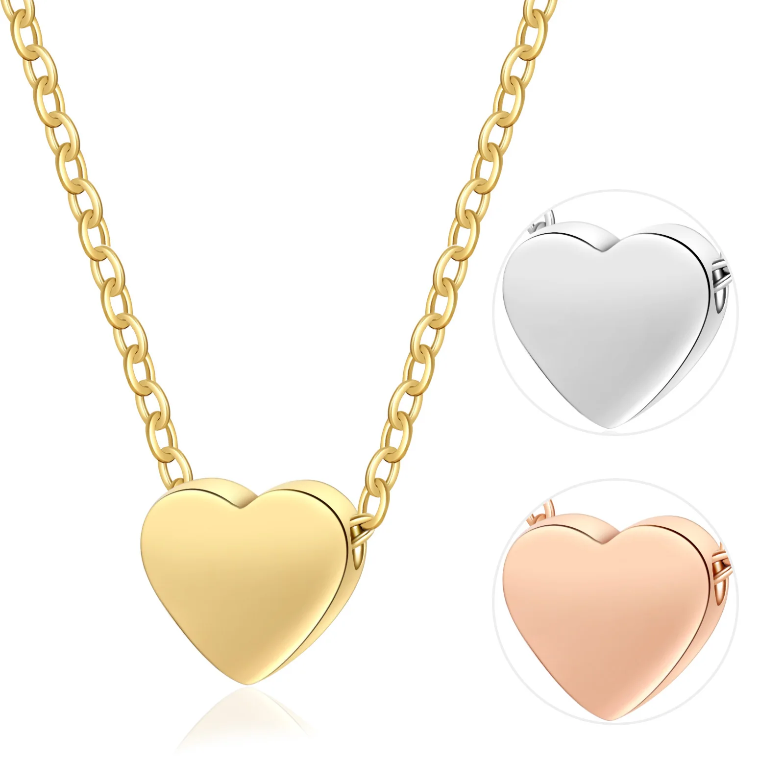 Various Styles Simple Cute Heart Shape Charm Tiny Pendant Necklace For Women Kids Stainless Steel Jewelry