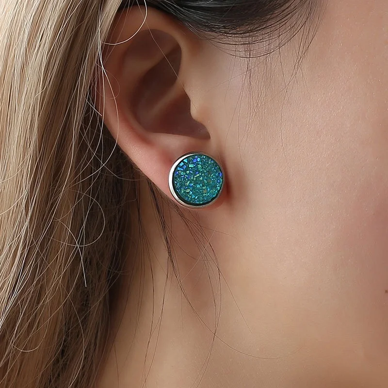 

Harajuku style simple geometric round frosted dream starry sky time gems starry stainless steel earrings