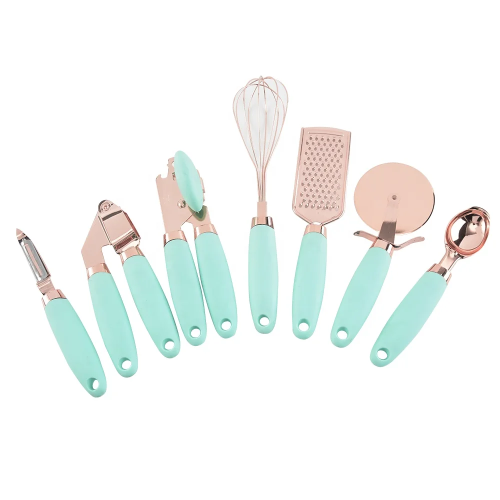 
America hot selling unique design in stock stainless steel 7pcs kitchen gadget set with copper finished 