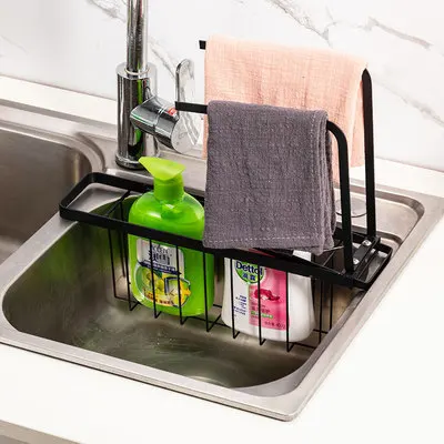 

Telescopic Sink Rack Holder Sponge Soap Tray Holder Dish Cloth Organizer Expandable Storage Drain Basket For Home Kitchen, White/black