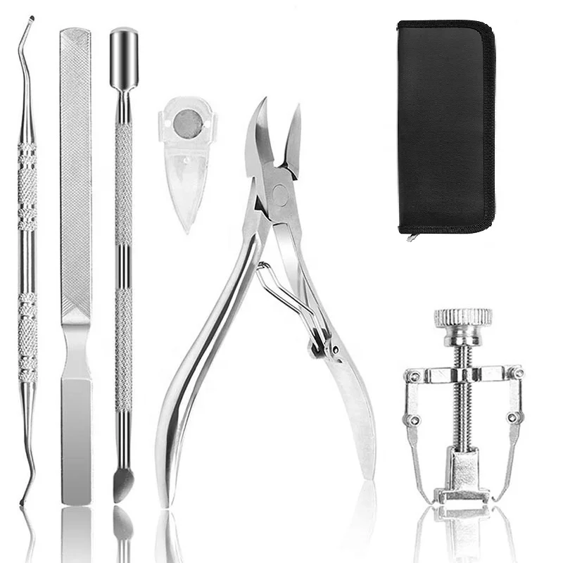 

7Pcs Nail Clipper Cutter Kit Ingrown toenail Nipper corrector Cuticle Pusher stainless steel Manicure Pedicure Set Nail Tool Kit