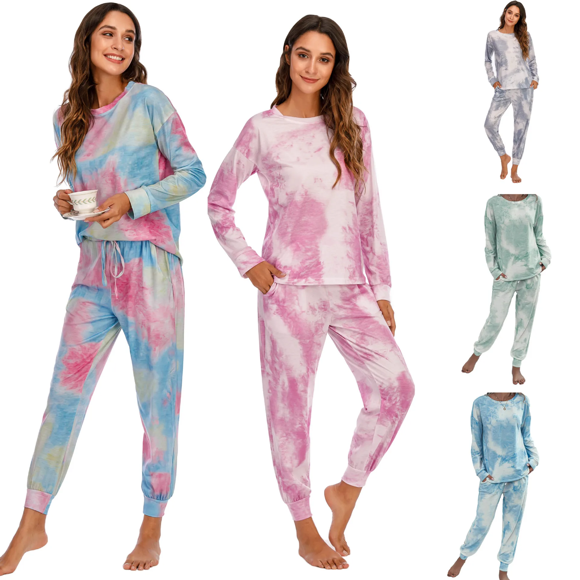 

2020 New Products Autumn And Winter Women's Tie Dye Casual Home Wear Long Sleeve Trousers Women's Two Piece Set