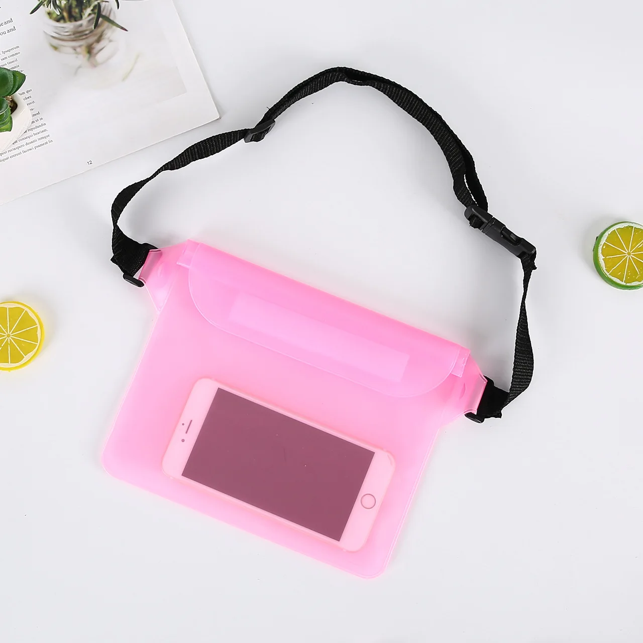 

Hot sale waterproof cell phone bag for swimsuit three-layer PVC storage belt bag, Multicolor