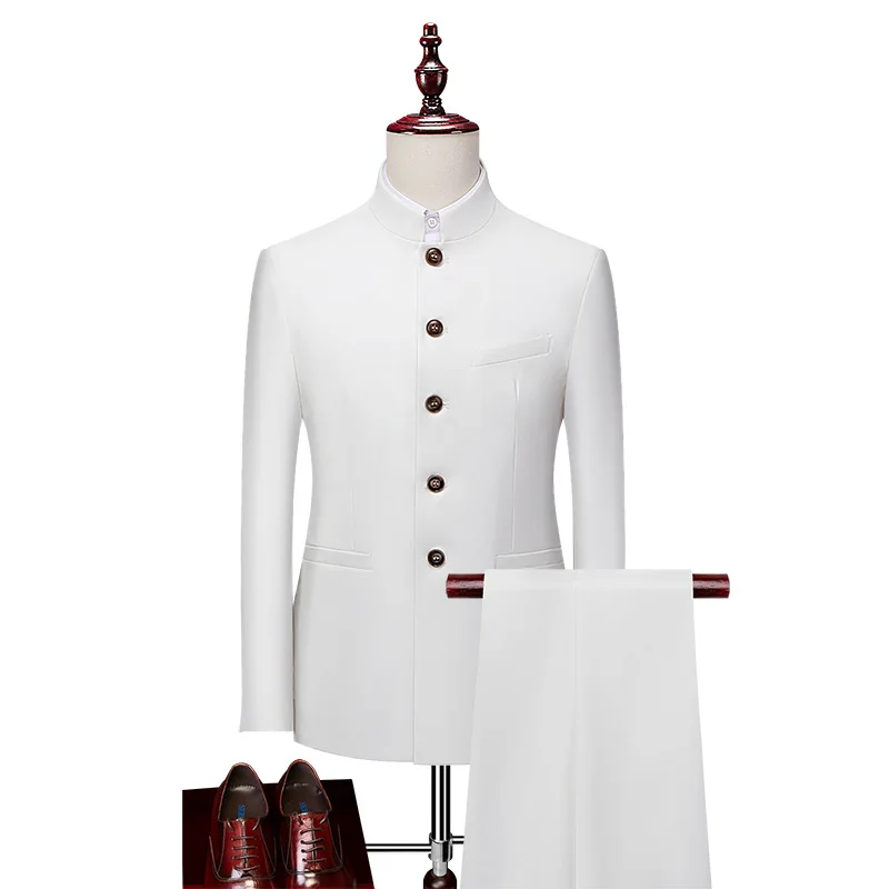 Men's Suit Set New Men's Casual Business Suit Set Stand up Collar Suit Two Piece Set