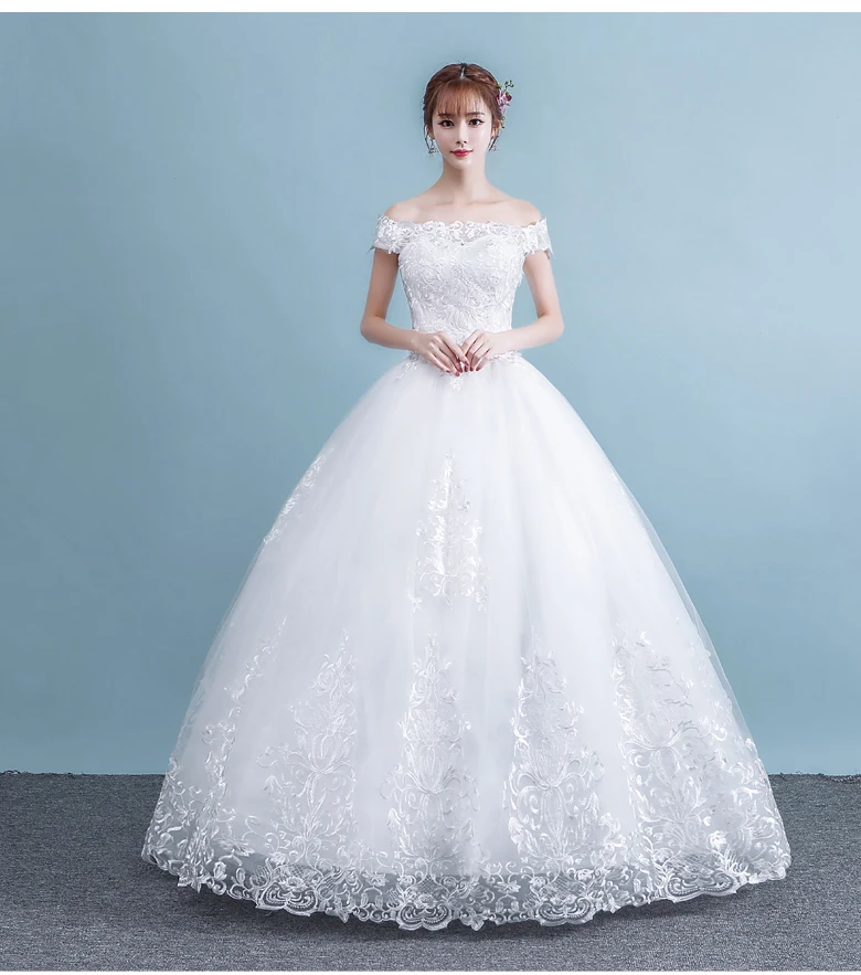 

Cheap Women White Lace Plus Size Dress Off Shoulder Wedding Dresses For Bride