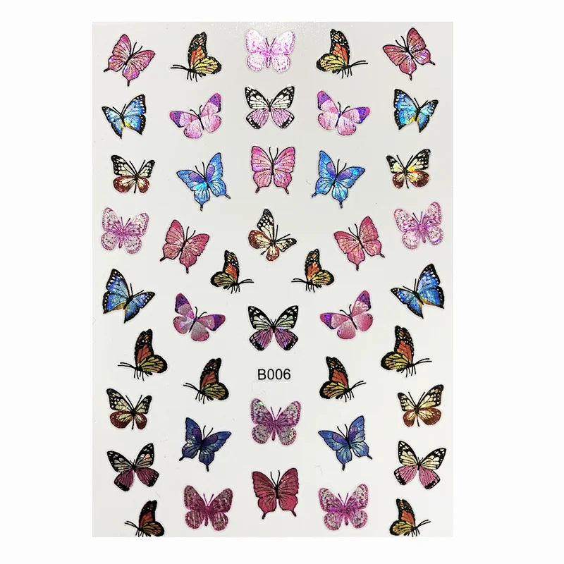 

Holographic 3D Nail Art Sticker Butterfly Adhesive Sliders Colorful DIY Shiny Nail Transfer Decals Foils Wraps Decorations
