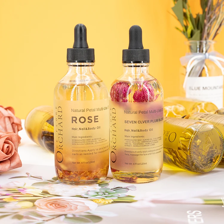 

OEM bulk new organic anti aging face flower care dried rose petals treatment oil ready to ship 120ml glass bottle with dropper