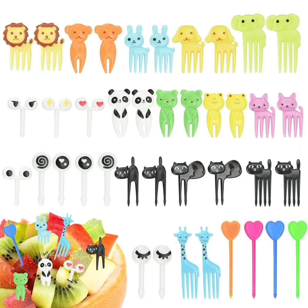 

Wholesale Cross Border Creative Cartoon Children's Fruit Fork Disposable Fork Plastic Fruit Stick Set Cute Animal Bento Stick