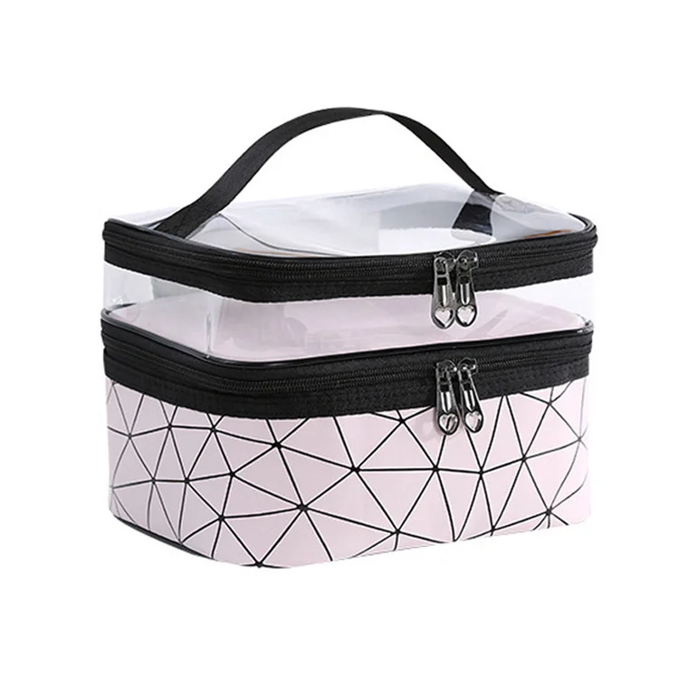 

GS138 New Double-Layer Portable Cosmetic Bags 2021 Custom Women Makeup Cosmetic Bags, Green, black, pink, silver, blue, beige