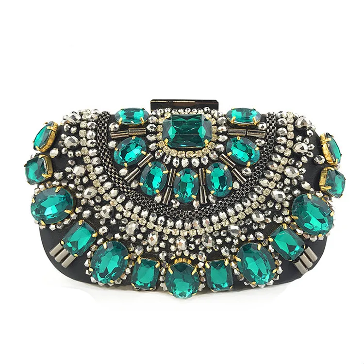 

Low MOQ Luxury Green Diamond Rhinestone Wedding purse Evening Clutch Bag, Red green blue black