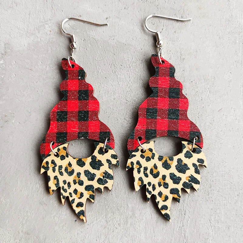 Christmas Leopard Plaid Wood Earrings Snowman Santa Hat Festive  Drop Earrings Gift for Her