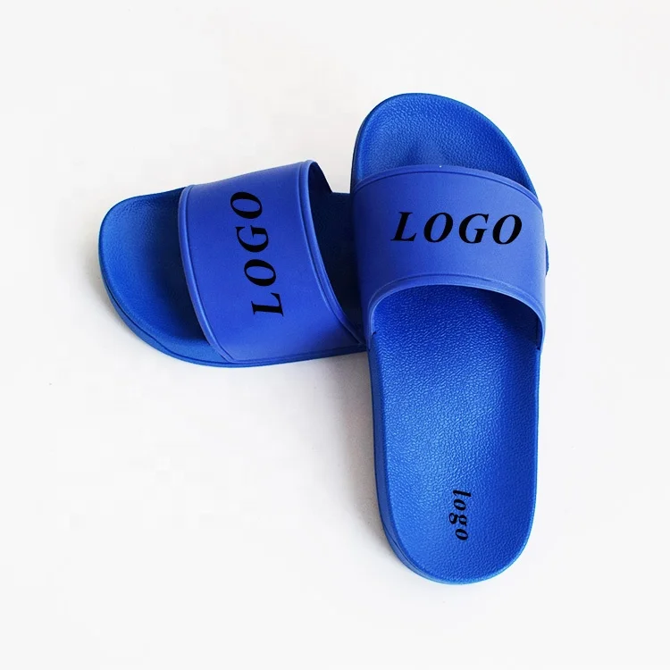 

low moq good quality wholesale 4 seasons indoor outdoor PVC sole PU slides for women and men customize colour blue sandals