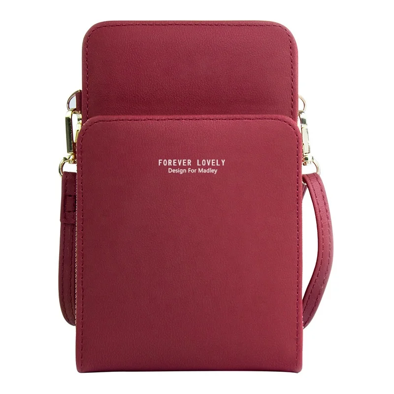 

Rose Red Zip Close mini PU Leather Tote Shoulder Bag Lady Cell Mobile Phone Bag with Strap, Red or customized color