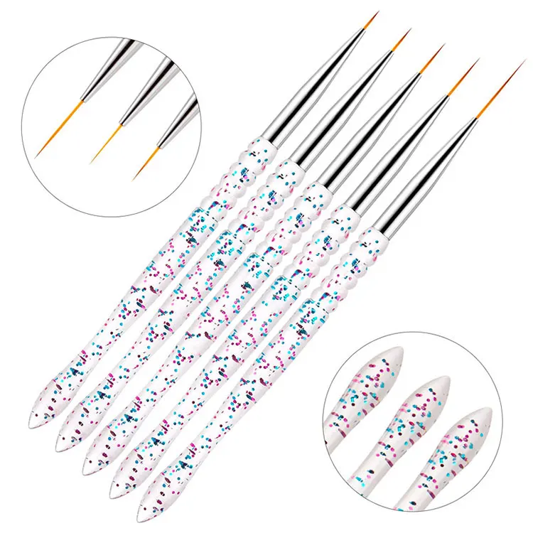 

High Quality 5Pcs Set 7/9/11/15/20mm Painting Flower Drawing Liner Pen French DIY Acrylic Set For Art Nail Brush, Pictures showed