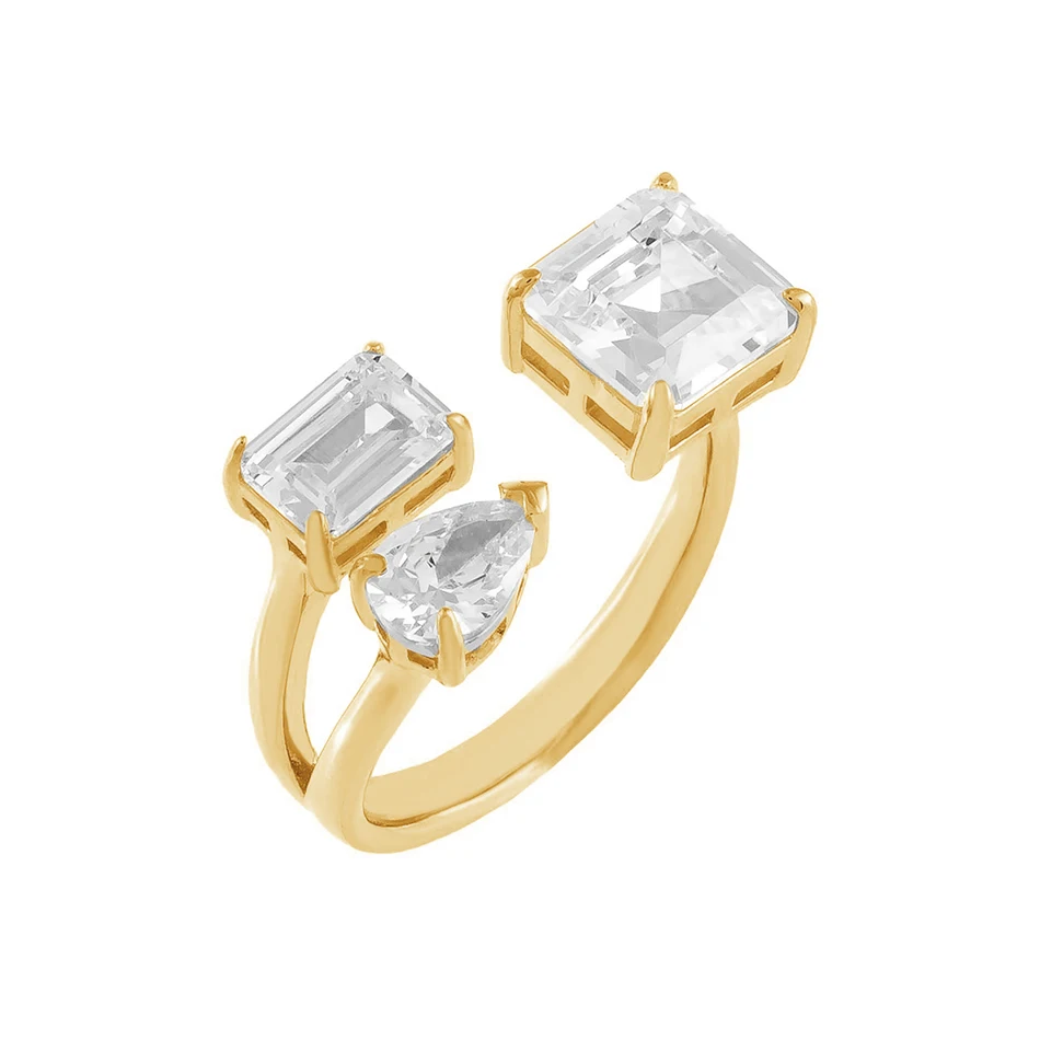 

fashion jewelry wholesale 925 sterling silver 18k gold plated jewelry geometry cubic zirconia adjustable ring