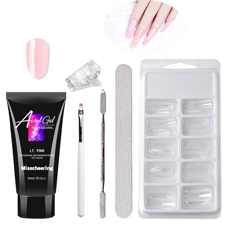 

Poly Nail Gel Kit for Extension Nails 30ml Quick Building Acrylic Gel Nail Polish with Tips Mould DIY Manicure Salon Kits, Clear, pink, nude, white