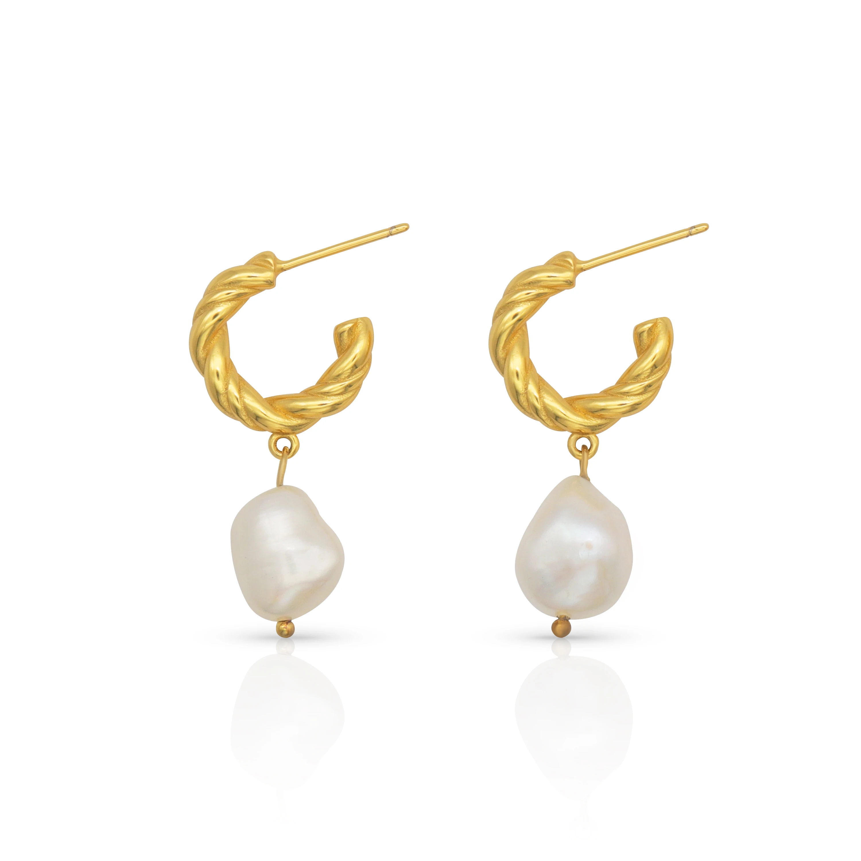 

Chris April fashion In Stock 925 sterling silver Gold Plated Custom Vermeil Baroque freshwater pearl twist earrings