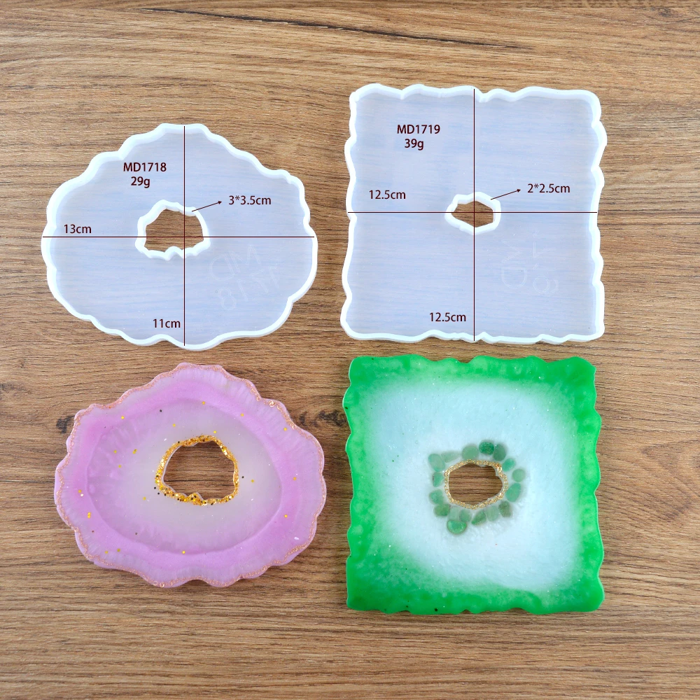 

11pcs Coaster Silicone Molds Epoxy Resin Molds Irregular Oval Geode Coaster DIY Craft Making Round Silicone Mold Tray