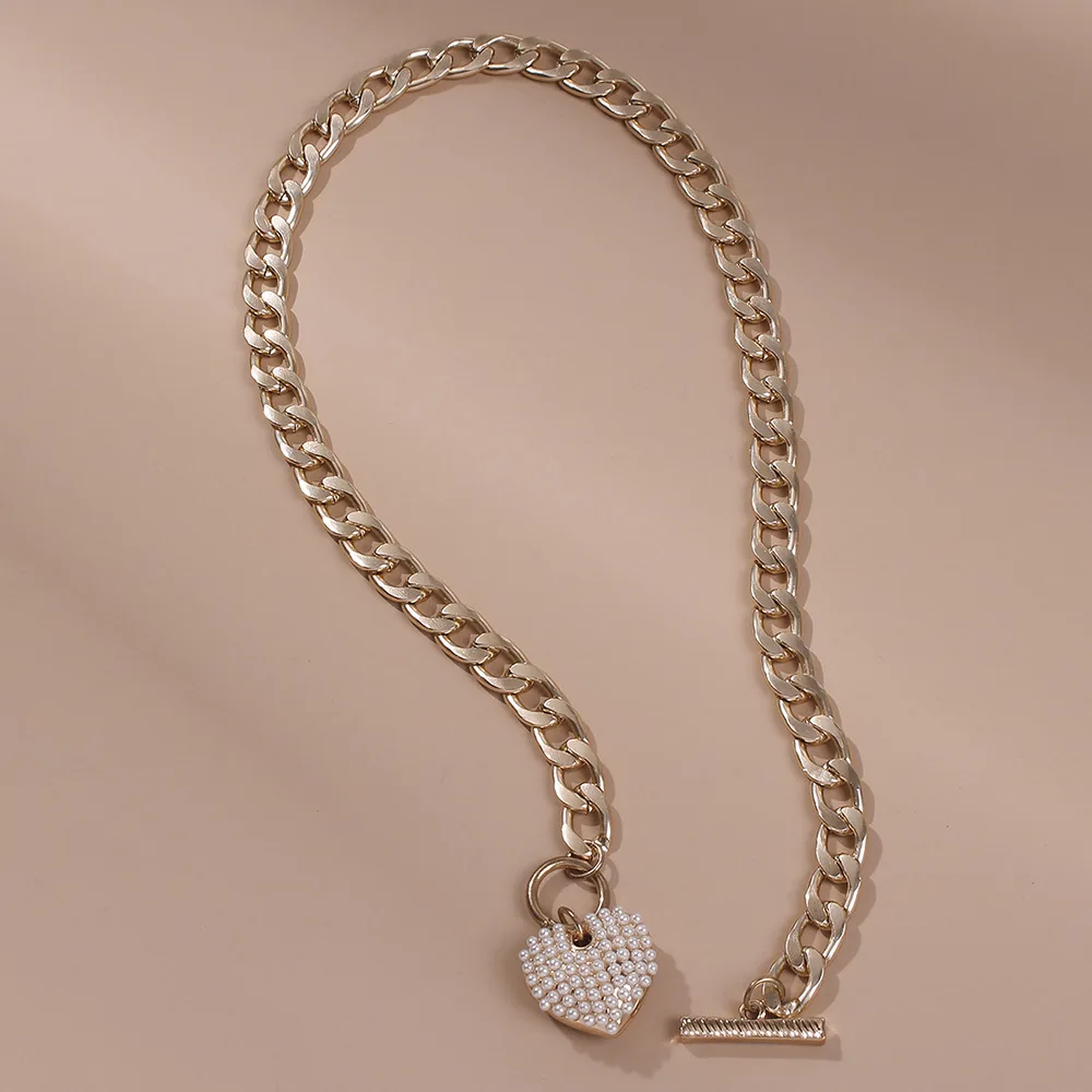 

Jachon new style alloy necklace inset micro pearl necklace heart pendant personality jewelry accessories, As picture