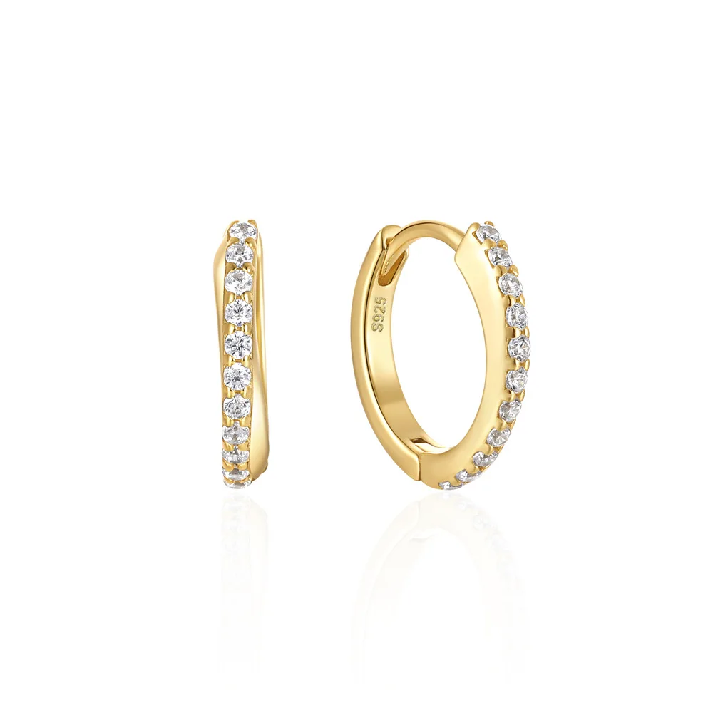 

925 Sterling Silver Cross Zirconia Pave 18K PVD Gold Plated Simple Huggie Earrings Jewelry Wholesale