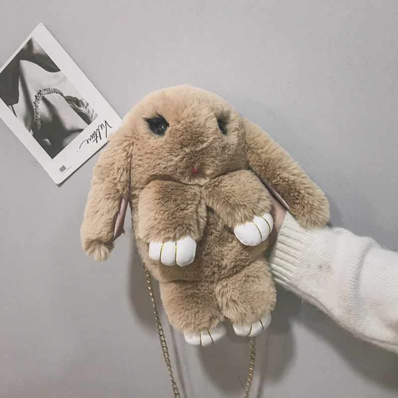 

Hanging ear rabbit shaped faux fur bag for children, 28 colors