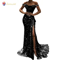 

Lady black elegant Fit and Flare Draped back open lace evening bridesmaid dresses