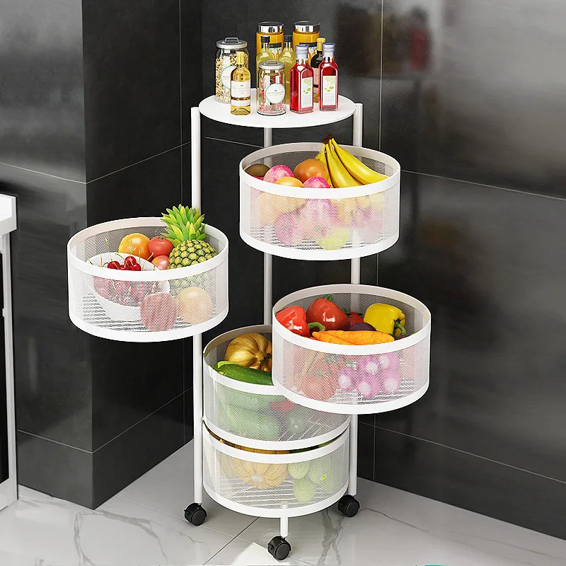 

Removable Kitchen round multi-layer rotatable vegetable fruit storage rack trolley, Black\white