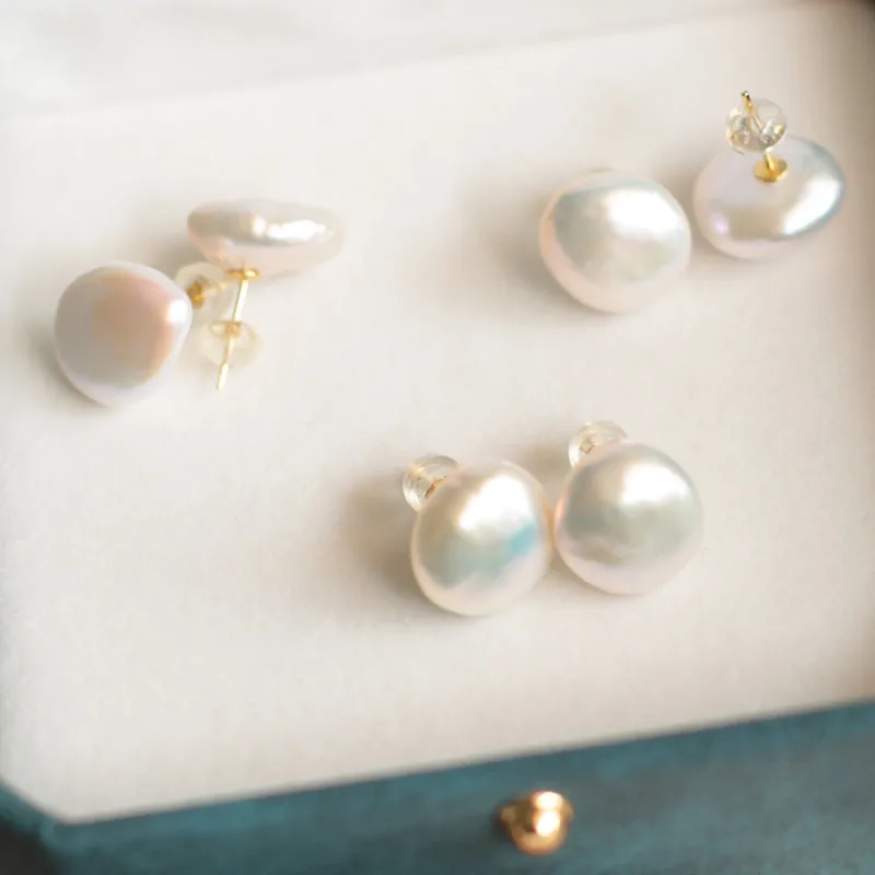 

Women 925 silver 13-16 mm AAA real fresh water baroque unique big pearl earring