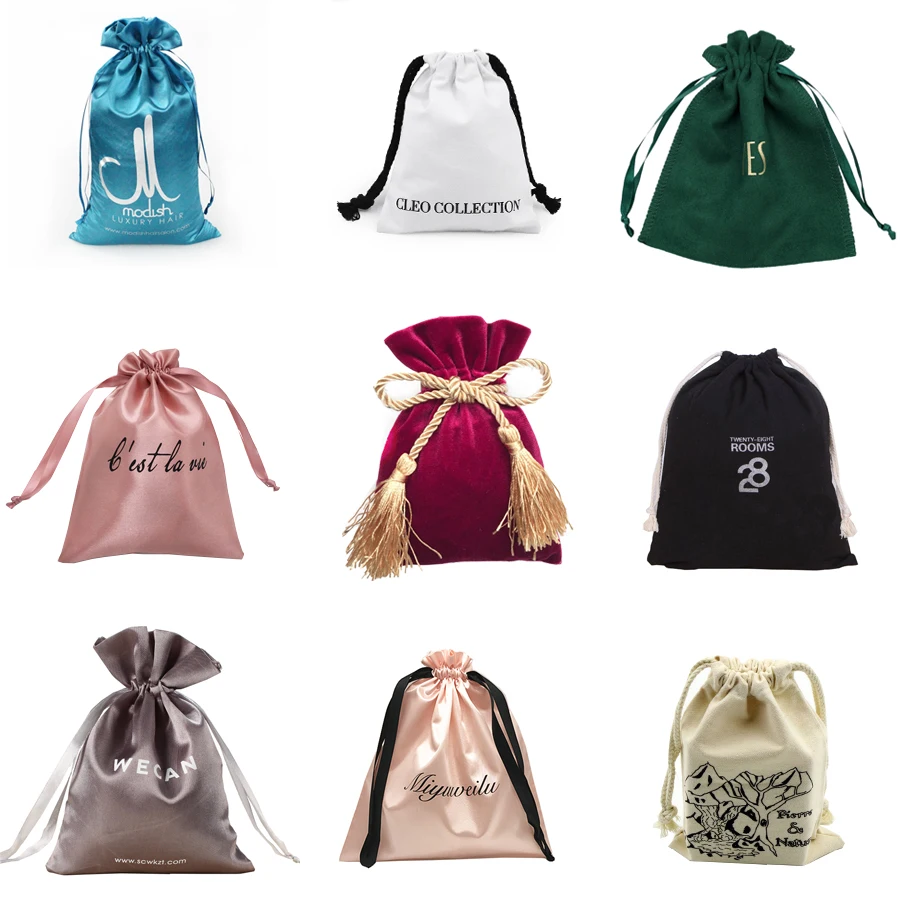 Promotional Custom Logo Large Dust Shopping Bag Satin Draw String Bags