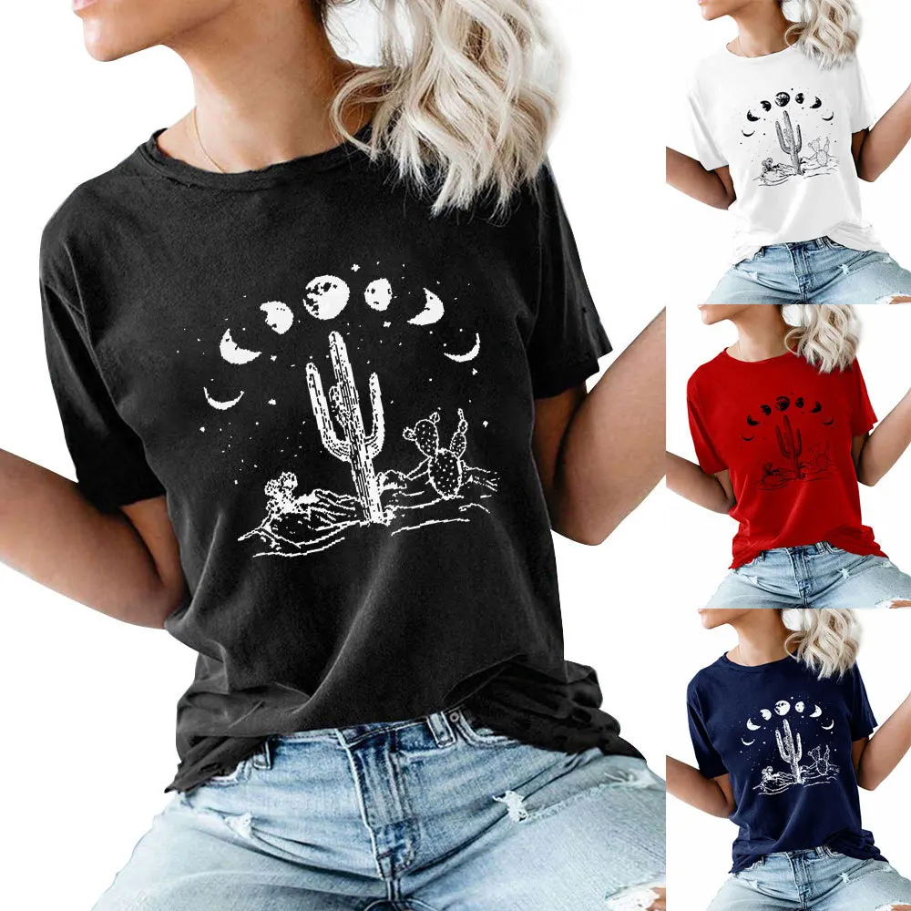 

European and American Women's Tops Explosion Printed Round Neck Short Sleeve T-shirt, Picture color
