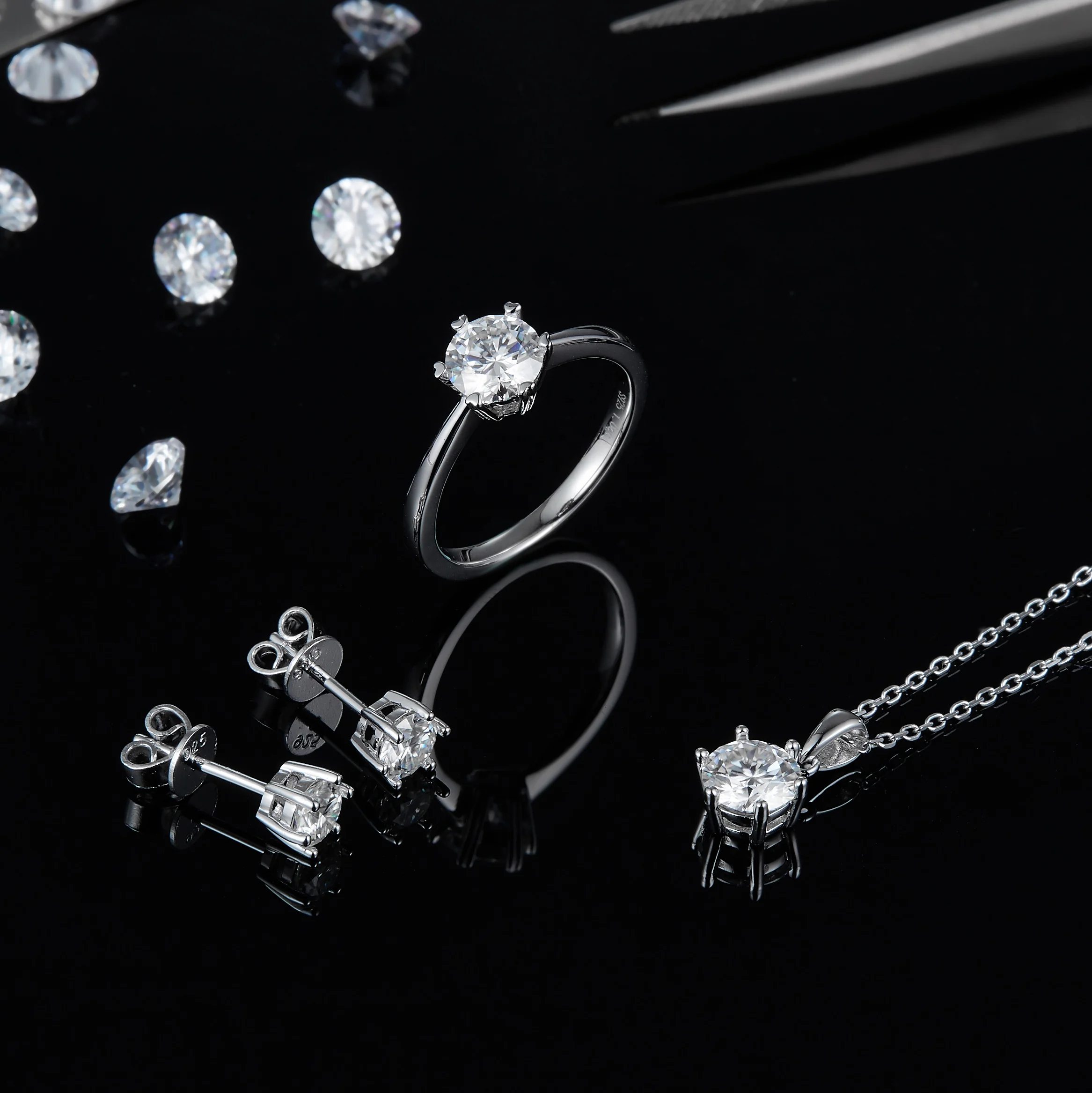 

Abiding Jewelry Wholesale Women Jewellery Sets 925 Silver Moissanite Necklace And Earrings Set