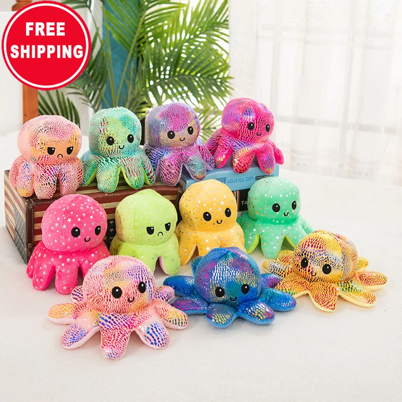 

Free Shipping Cheap  Reversible Octopus Plushie Toy Stuffed Animal Flip Mood Angry Emotion Octopus Plush Toy Doll, Colorful