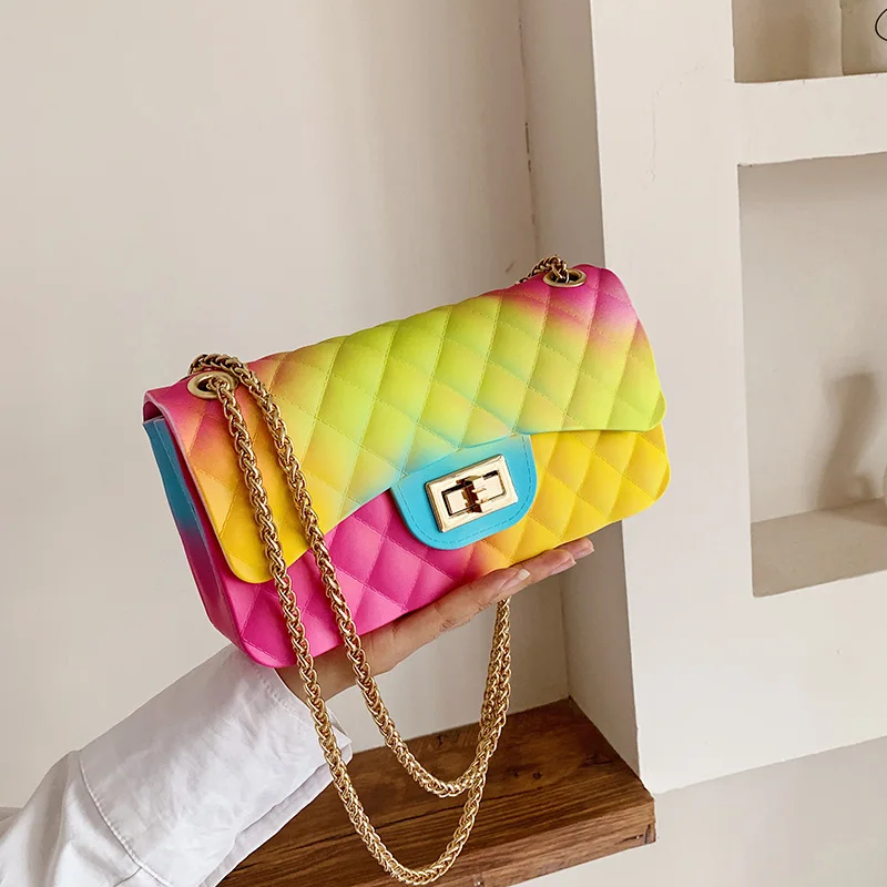 

Wholesale Custom Candy Colored Fashion Pvc Women Clutch Rainbow Bags Women 2022 Jelly Bag, As picture