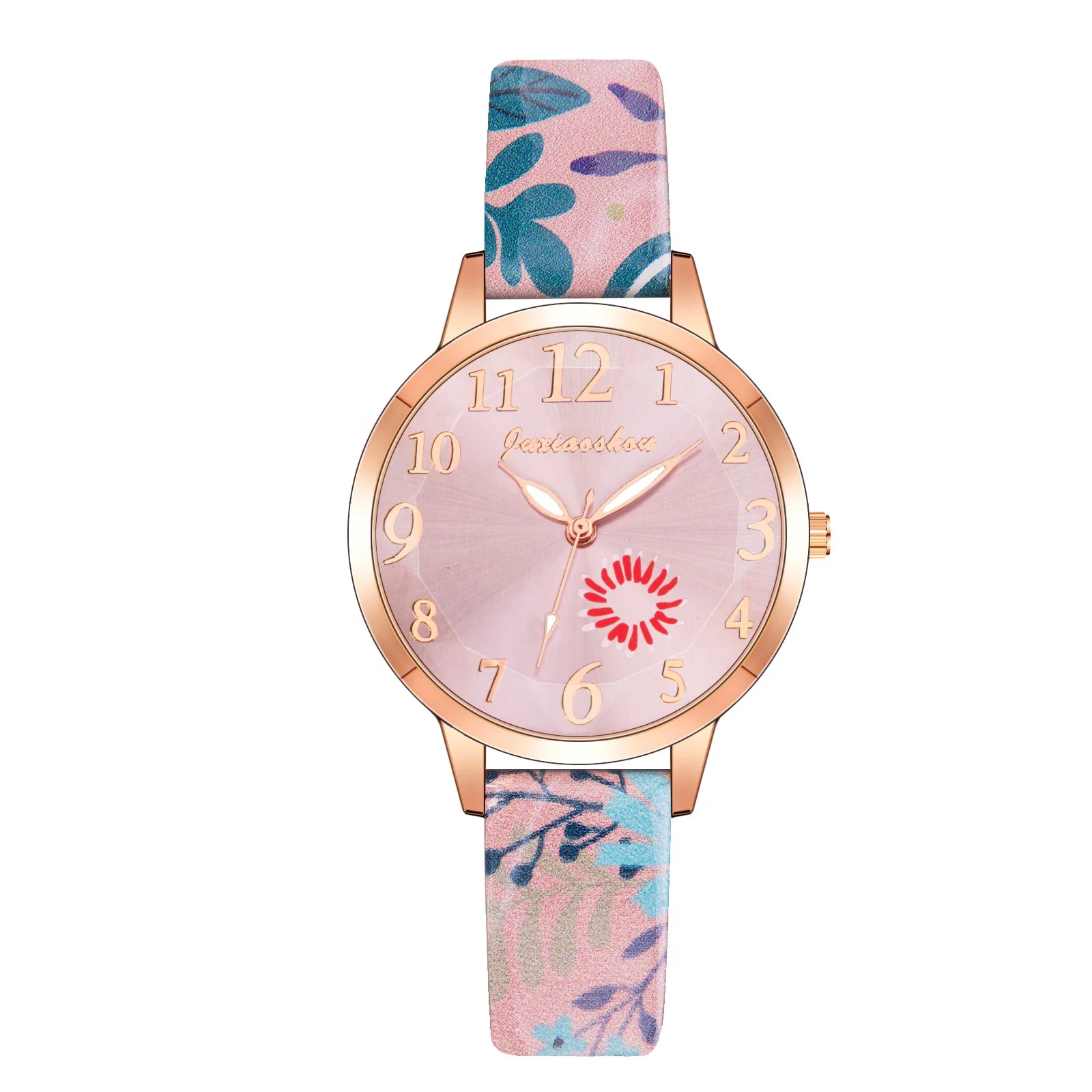 

Hot Style LW598 Fresh Print Flower Watches Women Leather Band Beautiful Ladies Casual Watch