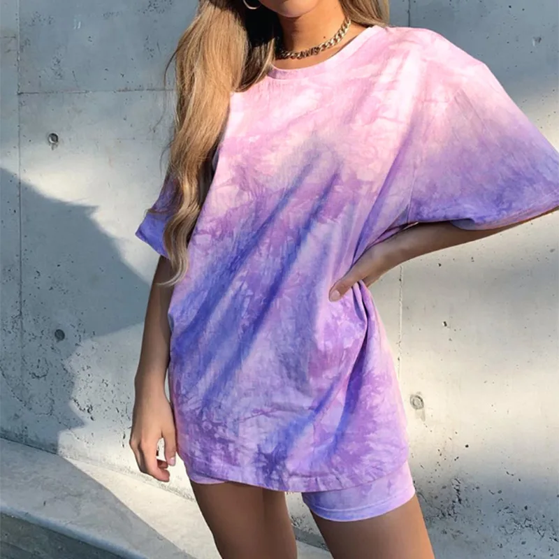 

Hot selling 2 piece biker and tie die short sets for womens