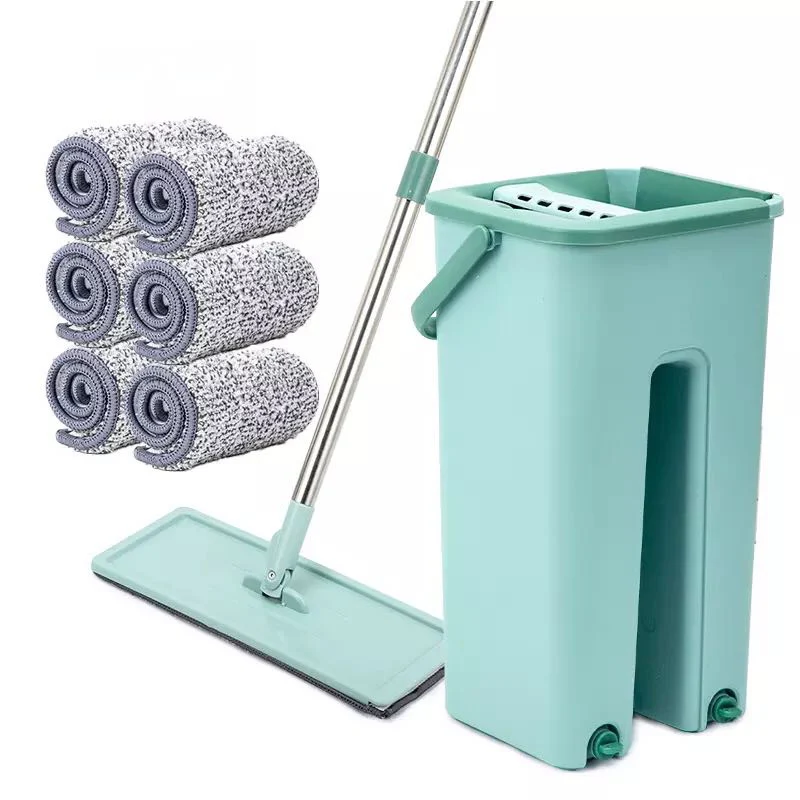

Squeeze Mop Floor Flat With Bucket Washing Floors Hand Free Wringing Microfiber Self Cleaning Mop Squeeze Flat Mop Bucket, Green