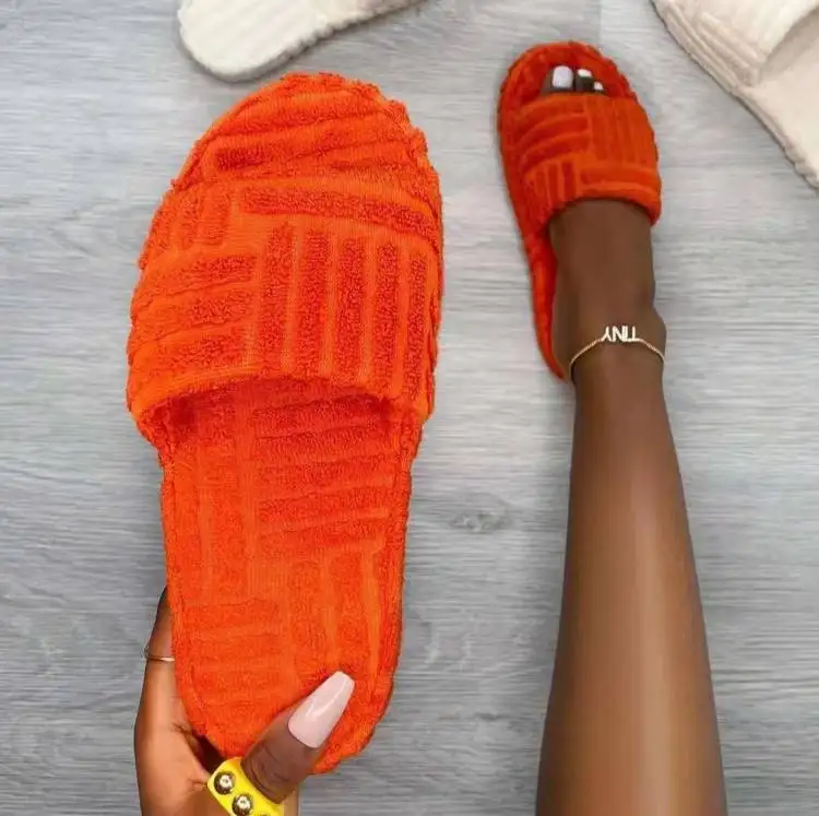 

Autumn New Arrival Fashion BV Wool Fabric Slippers Platform Heels Flatform Indoor Outdoor Women Slide Slippers