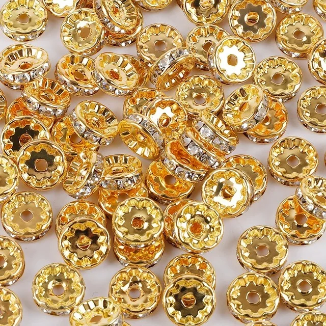 

100pcs of Crystal Rondelle Spacer Beads Gold Silver Tone Rondelle Spacer Charm Beads With Clear Crystal For Jewelry Making