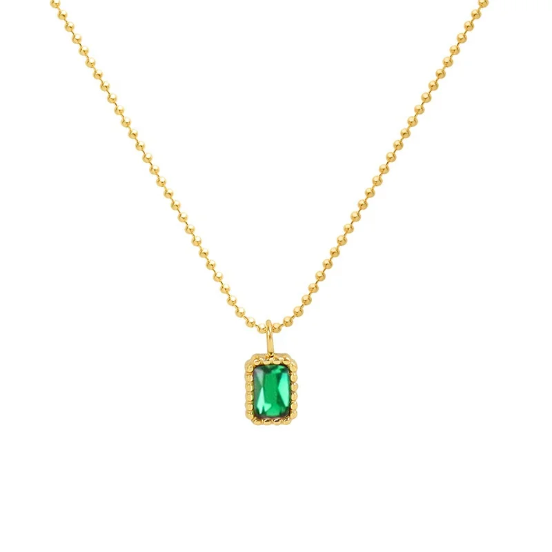 

Popular green cubic zirconia pendant 18k gold plated emerald necklace stainless steel for woman, Rose gold,gold,silver