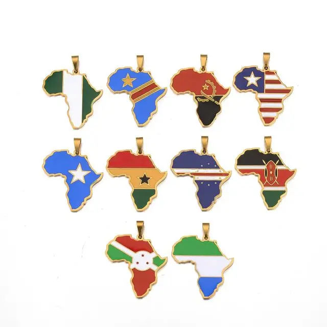 

African Continent Shape 18K Gold Stainless Steel African Ghana Nigeria Map Necklace Colorful Enamel Map Necklaces