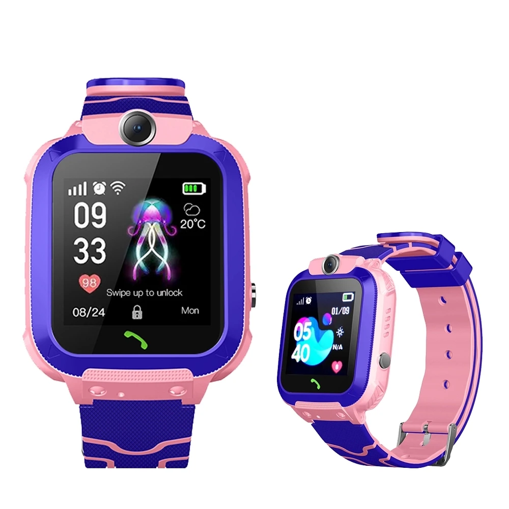 

Waterproof Kids Smart Watch 2019 with sim card gps SOS Antil-lost Smartwatch Baby 2G SIM Card Clock Call Location Tracker, Pink/blue