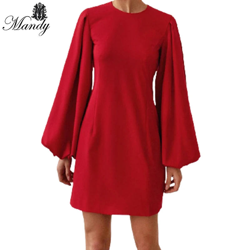 

2021 new lantern sleeve women dress 2021 autumn winter